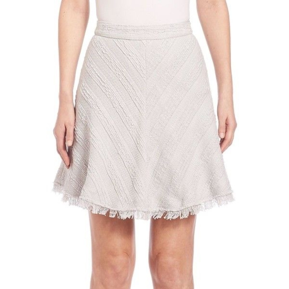 NWOT Rebecca Taylor Ivory Cotton Textured Tweed Frayed Hem Skirt White